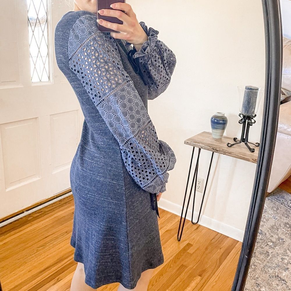 See By Chloe Ribbed Knit Mini Dress Crochet Sleeve L - Picture 6 of 8